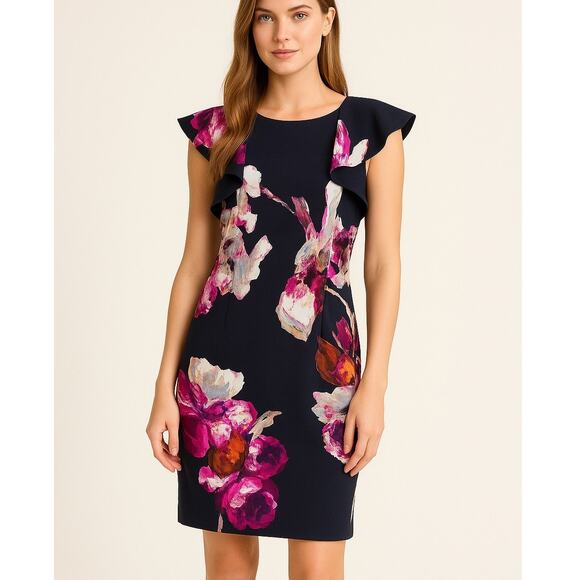 Trina Turk Jasey Ruffle Cap Sleeve Dress - Picture 1 of 7